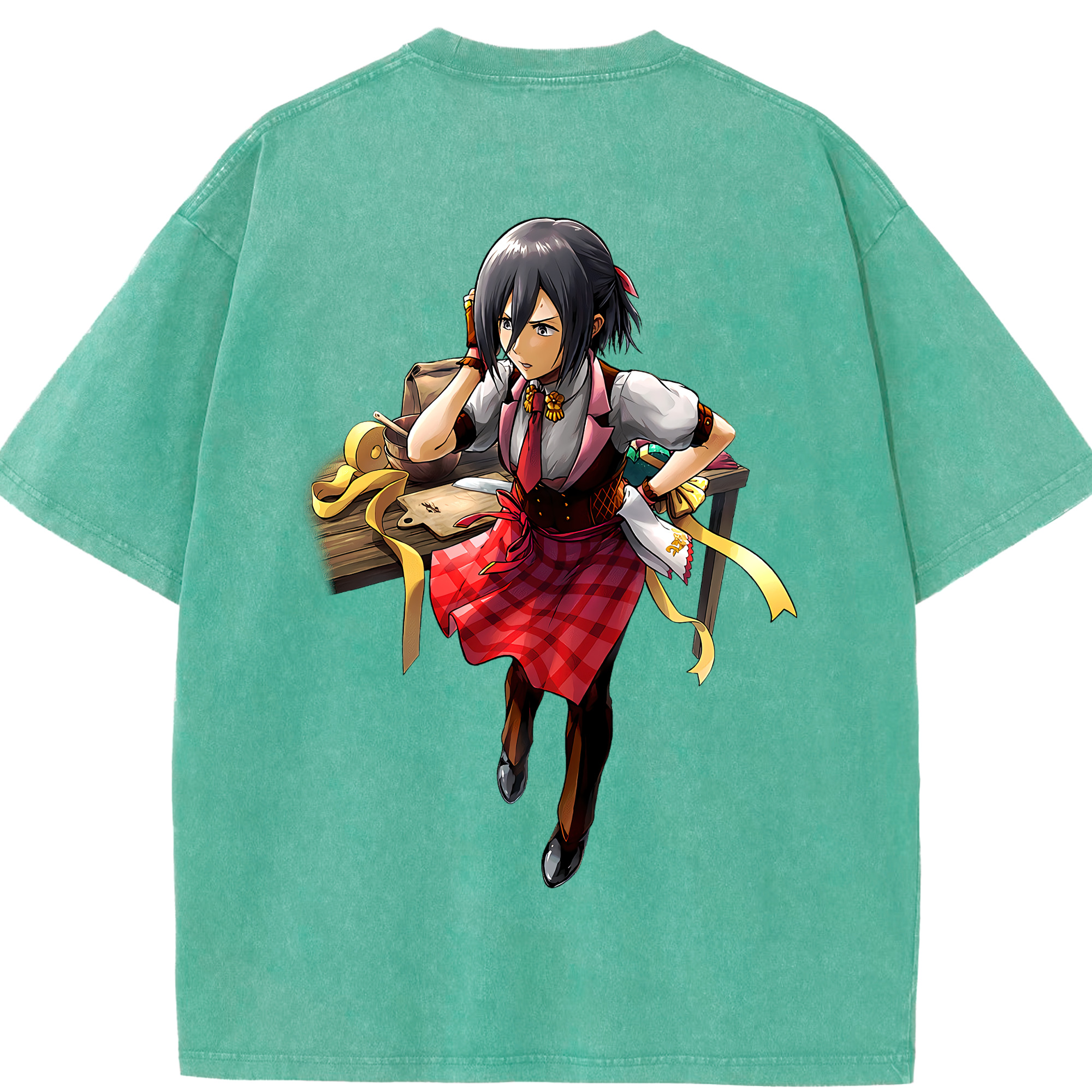（画像用） 進撃の巨人 ミカサ·アッカーマン Attack on Titan Mikasa Ackerman 綿100% ヴィンテージ風 半袖Tシャツ（背面プリント）